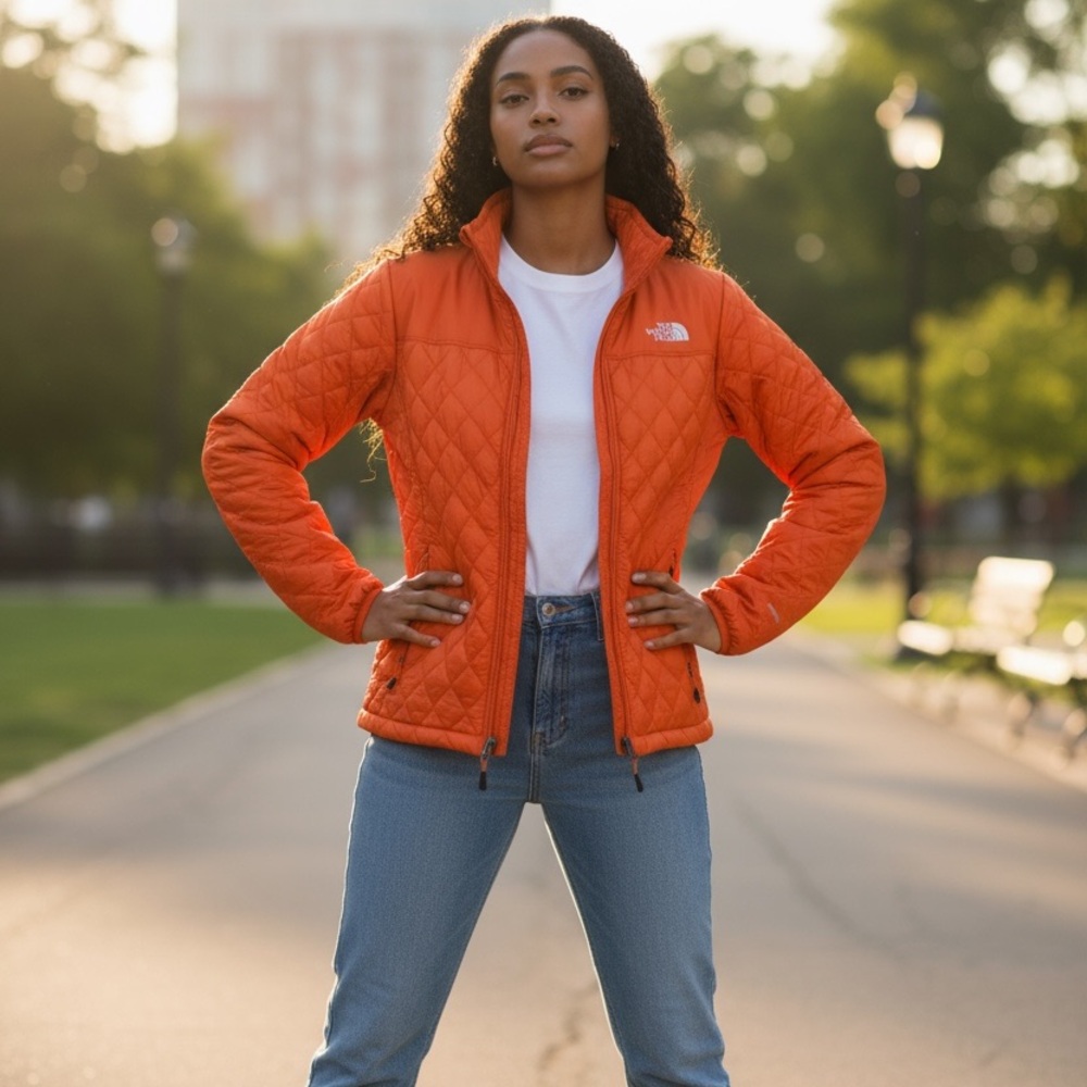 The North Face Women's Bright Orange Puffer Jacket - Picture 7 of 16
